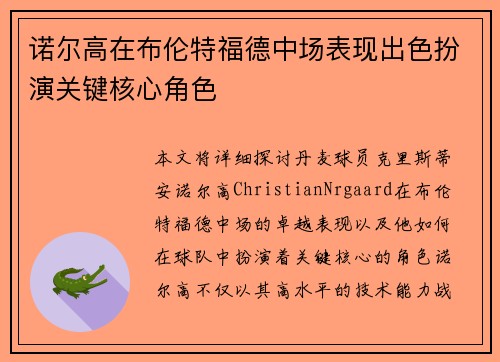 诺尔高在布伦特福德中场表现出色扮演关键核心角色